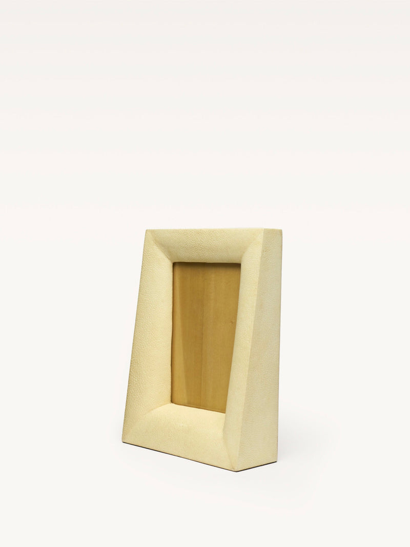 Cream shagreen leather picture frame with rectangular opening