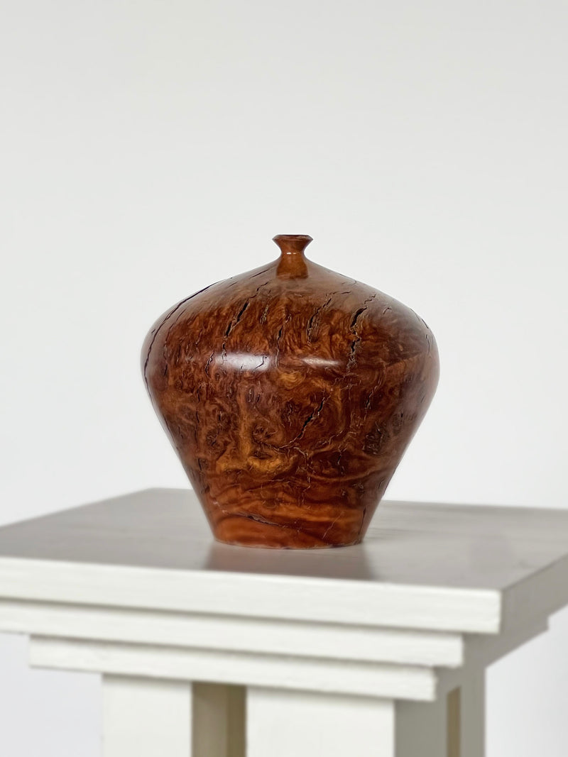 Australian burl wood turned vessel with rich amber grain pattern