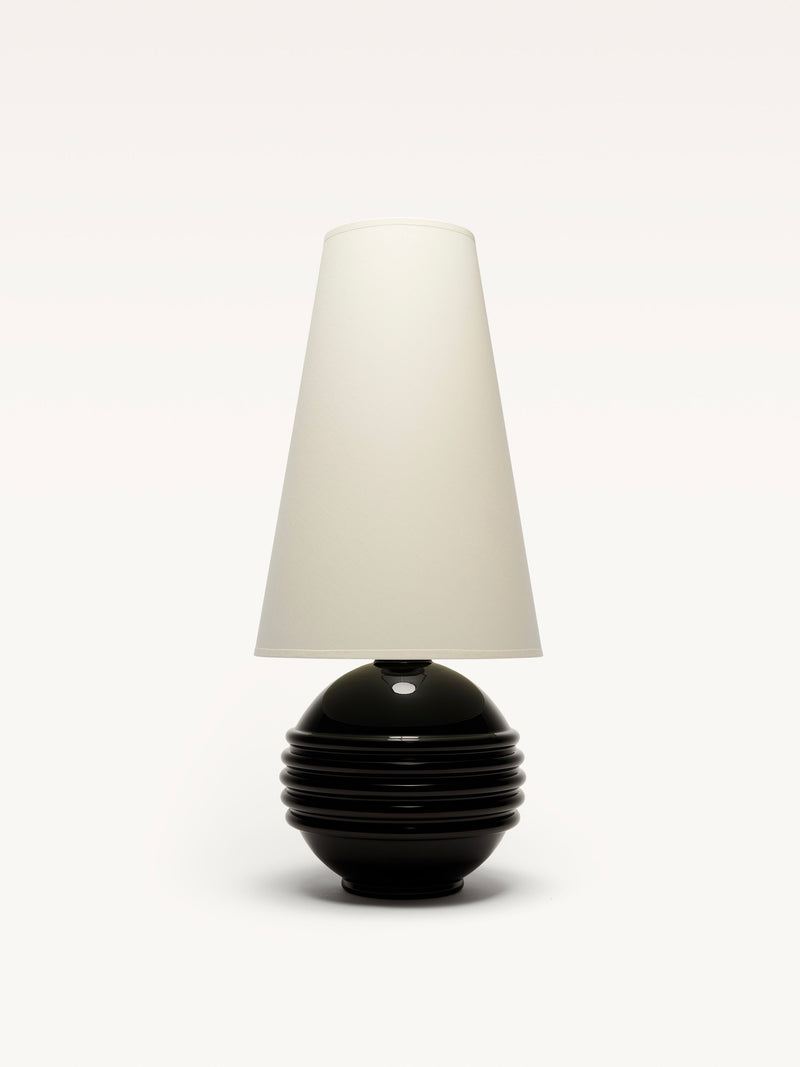 Black opalin glass table lamp with ribbed spherical base