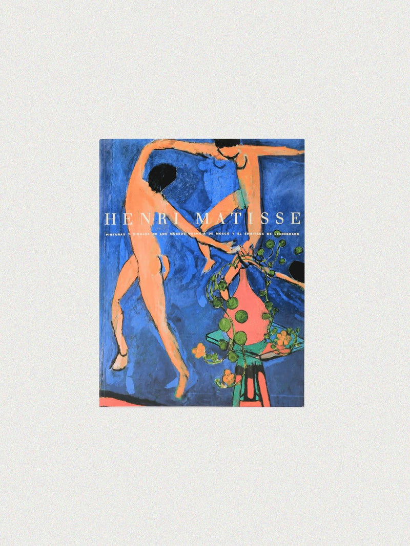 Book cover from the Boga Avante Shop's Henri Matisse collection, showcasing a painting by the modern art master. The design features two abstract human figures dancing against a blue background, with a vase of flowers in the foreground. The text includes "Henri Matisse" and other elements that embody the spirit of Fauvism.