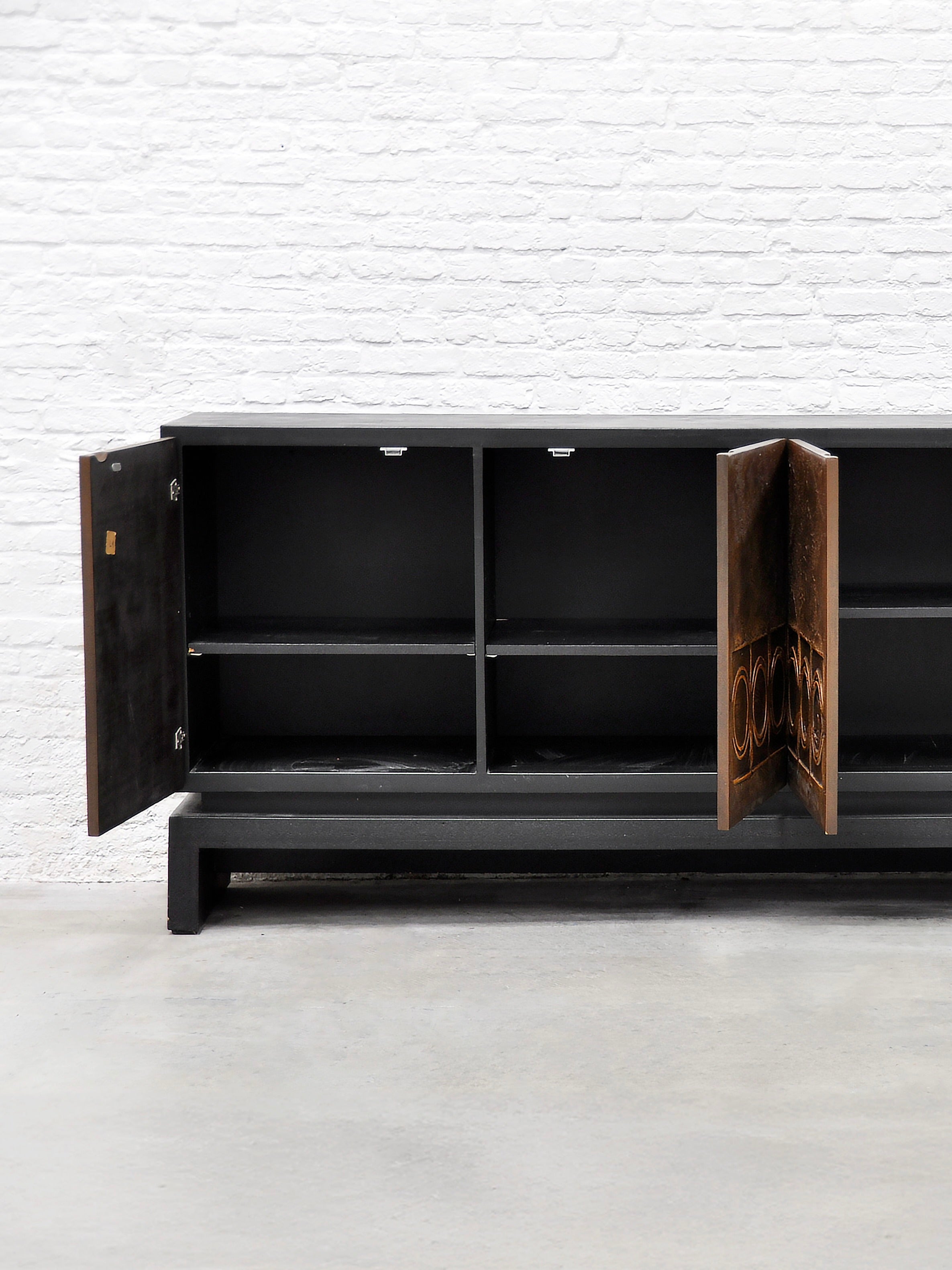 Brutalist Bronze-Clad Sideboard with Textured Wood Frame, 1970's