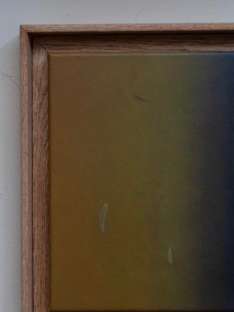 The "Fade into #1," a 2024 painting by Rebecca von Matérn, is elegantly framed in a shadow frame and features dimensions of 36x36 cm. It displays a gradient transition from muted brown to dark gray with abstract, faint brushstroke-like marks that add subtle texture across its hard wax oiled oak surface.