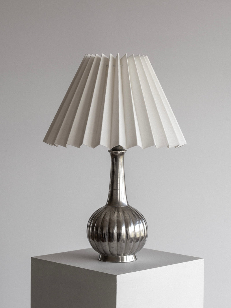 Art Deco pewter table lamp with pleated shade by Just Andersen