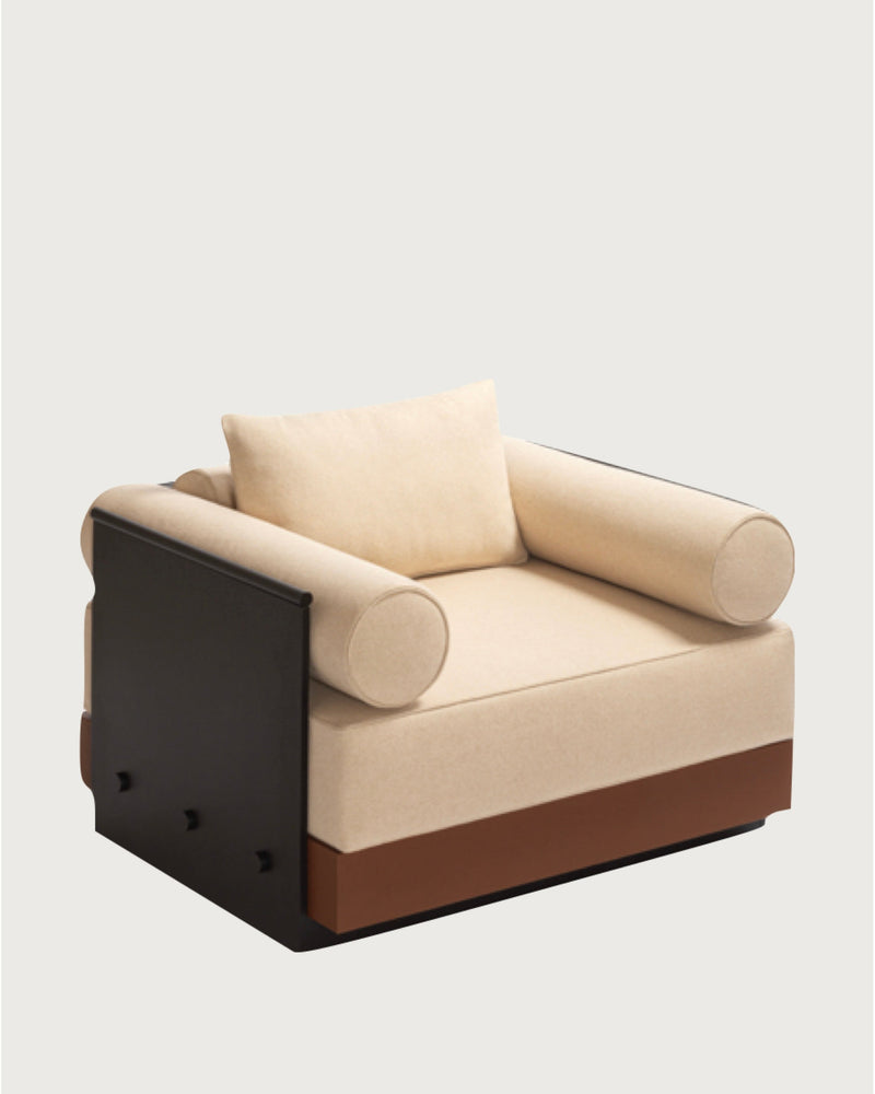 LACAN cream leather armchair with dark wood frame by GIOBAGNARA