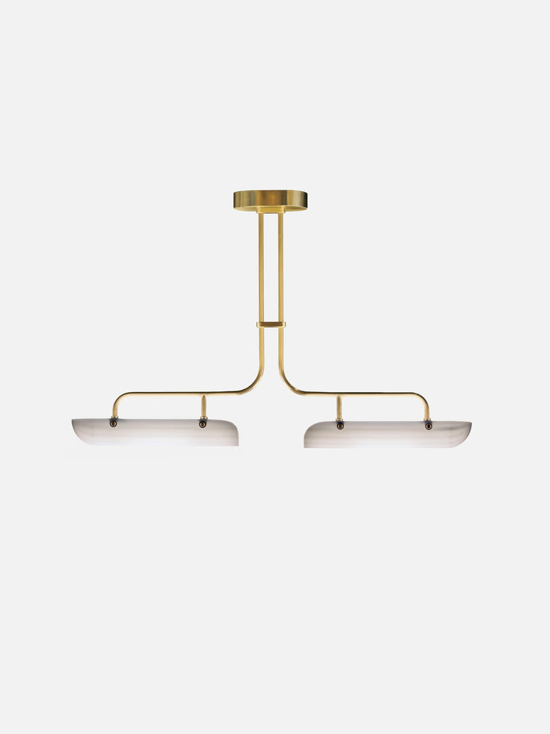 Eos brass pendant lamp with two quartz glass shades