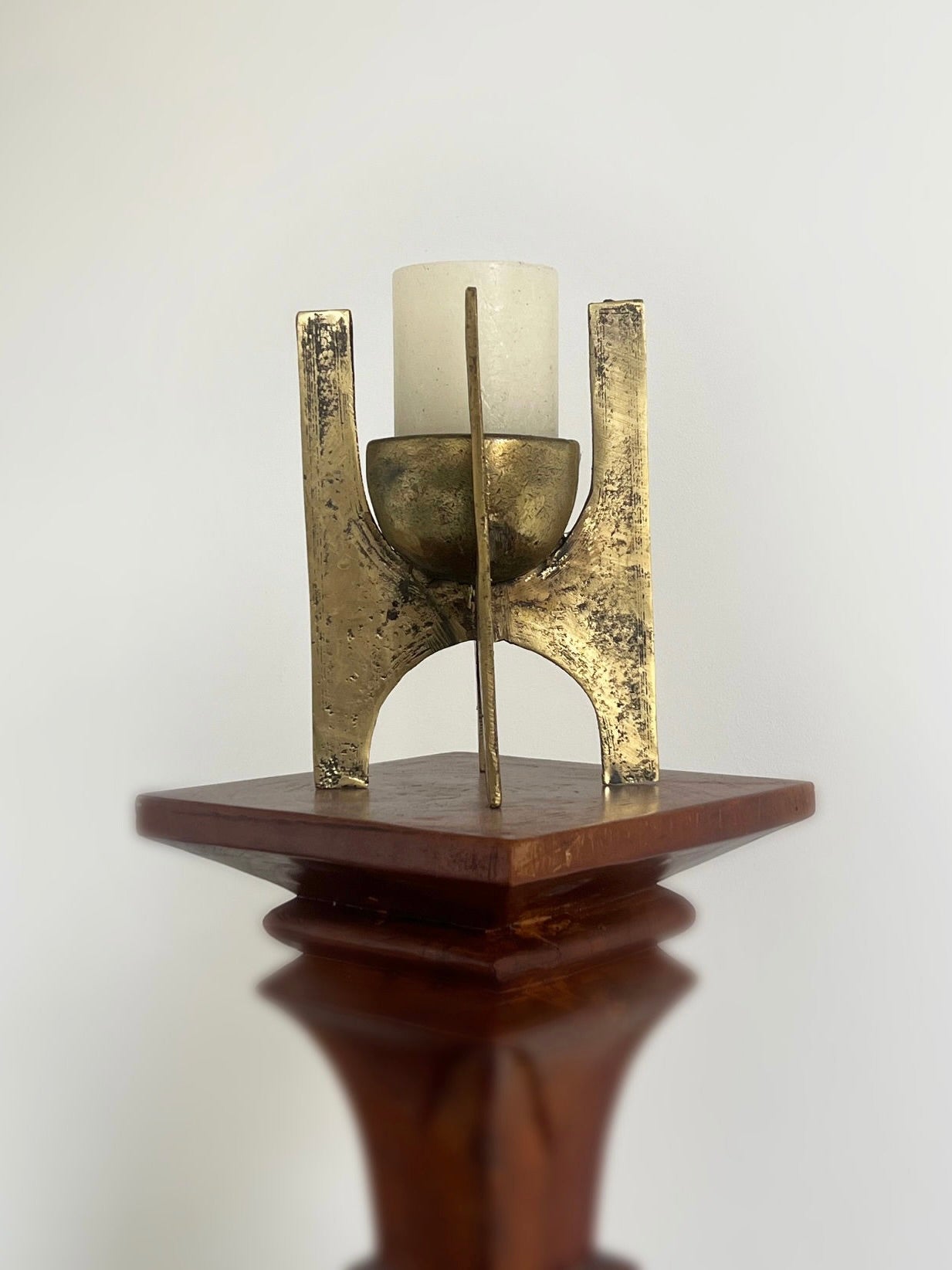 Brutalist Brass Candle Holder