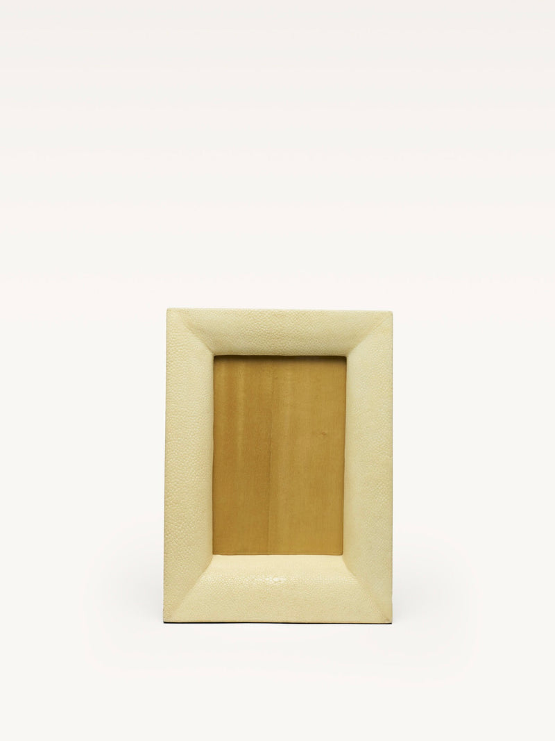 Shagreen textured frame in cream leather with rectangular opening