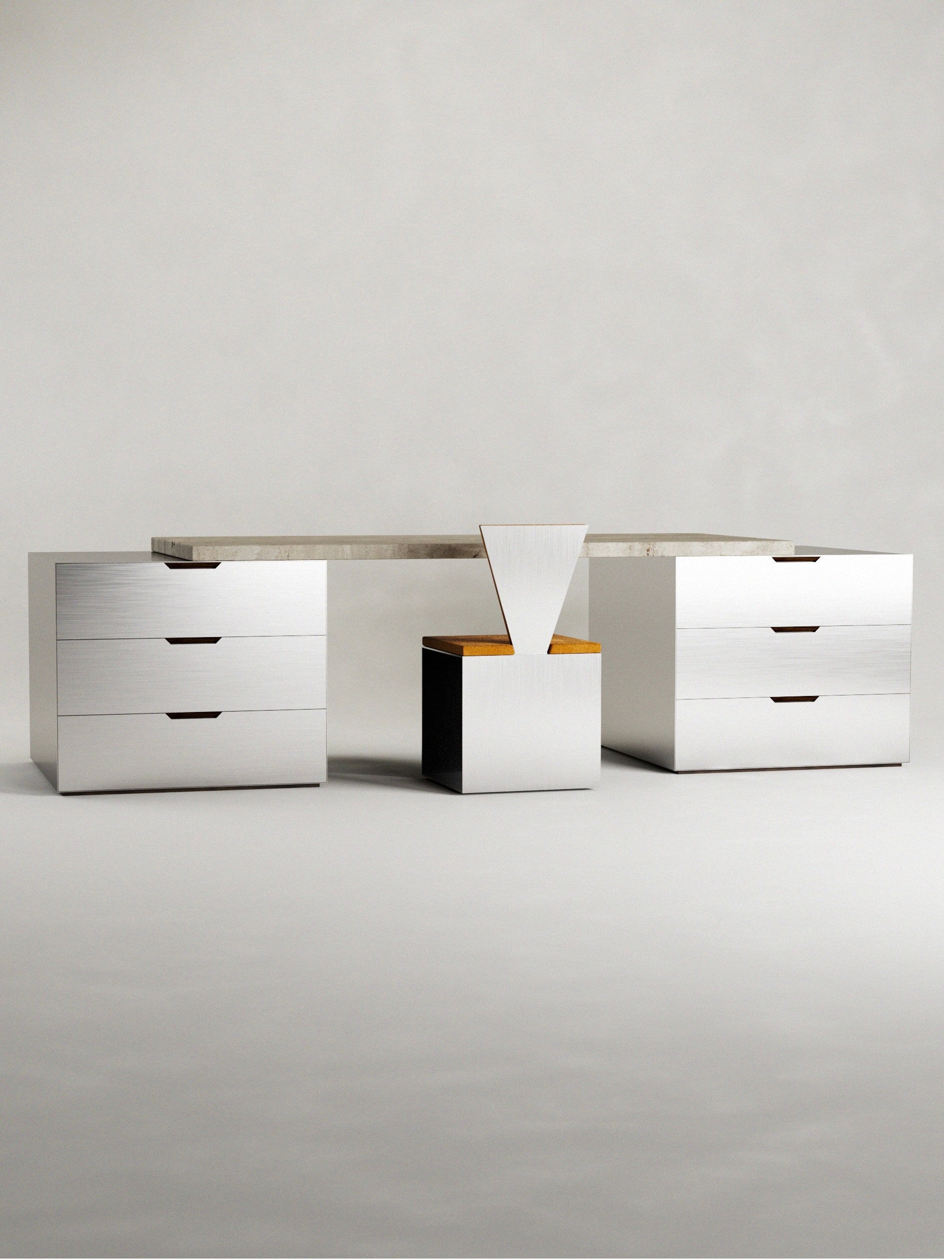 'Fragua' Stainless Steel and Travertine Desk