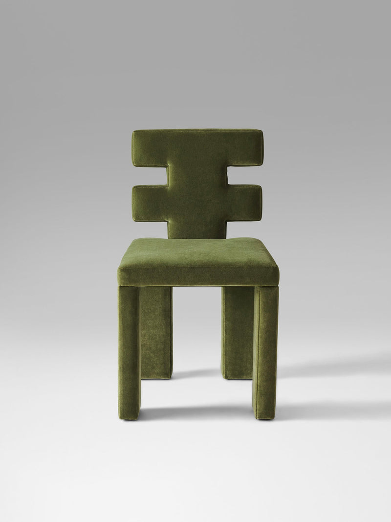H Chair in olive green velvet upholstery by Estudio Persona
