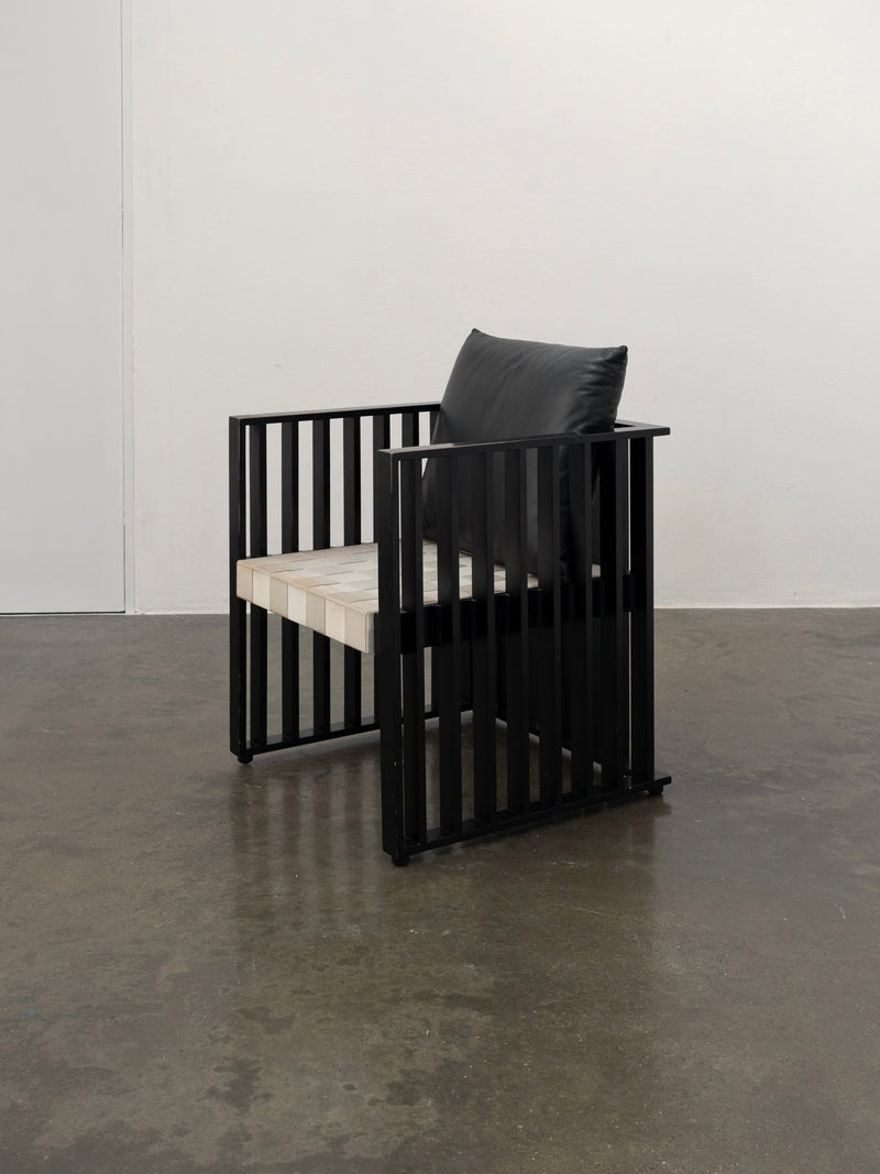 Black slatted Purkersdorf armchair with natural wood seat by Hoffmann