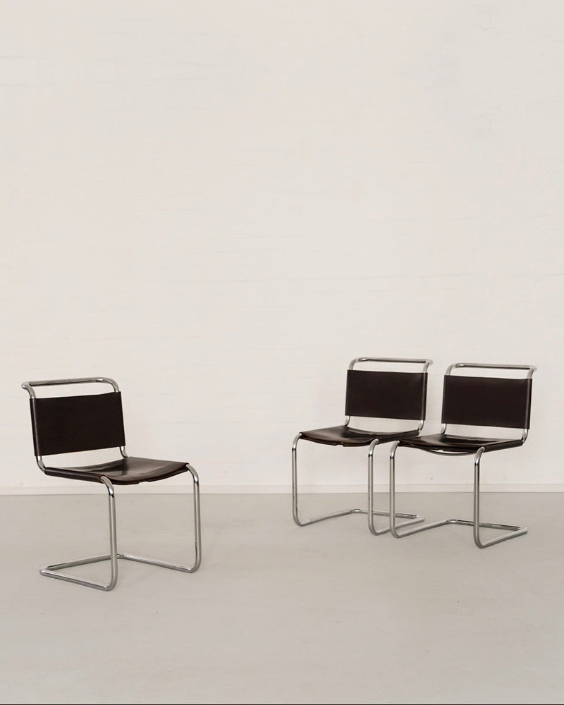Three black leather B33 cantilever chairs by Marcel Breuer