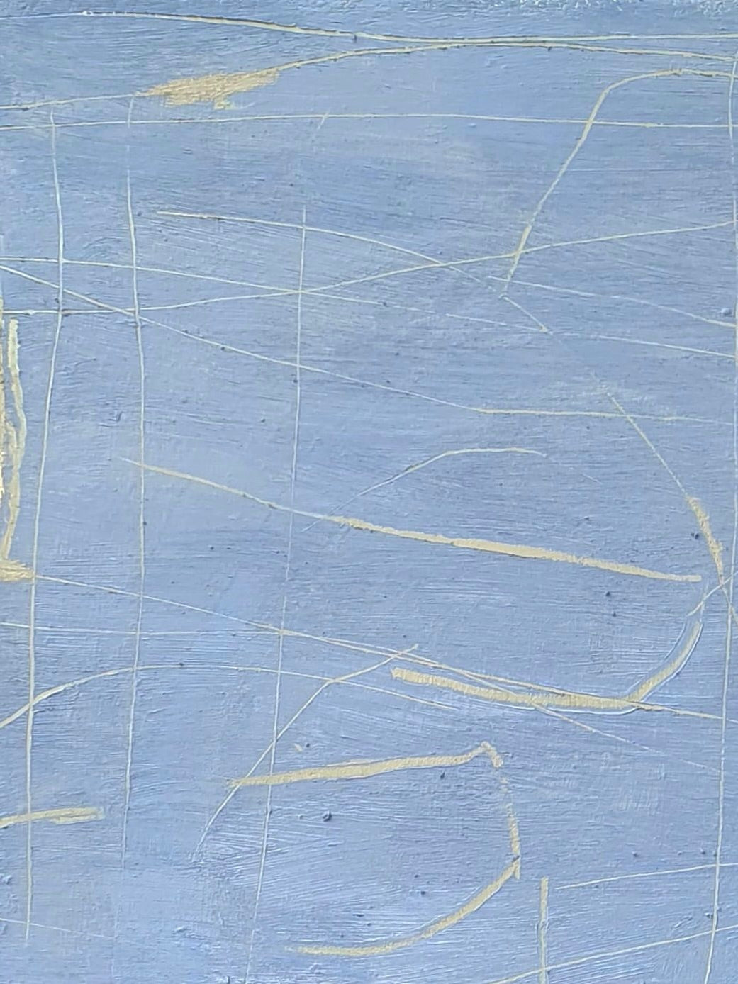 The Unsaid" by Yeliza Gevorgyan showcases a textured blue canvas accented with minimal yellow and white lines, forming an intricate web that adds depth and movement. This blend evokes a sense of ancient worlds intertwined with modern simplicity.