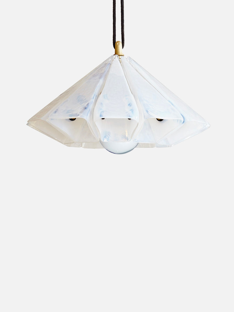 Sirius opal glass trapezoid pendant light suspended by black cord