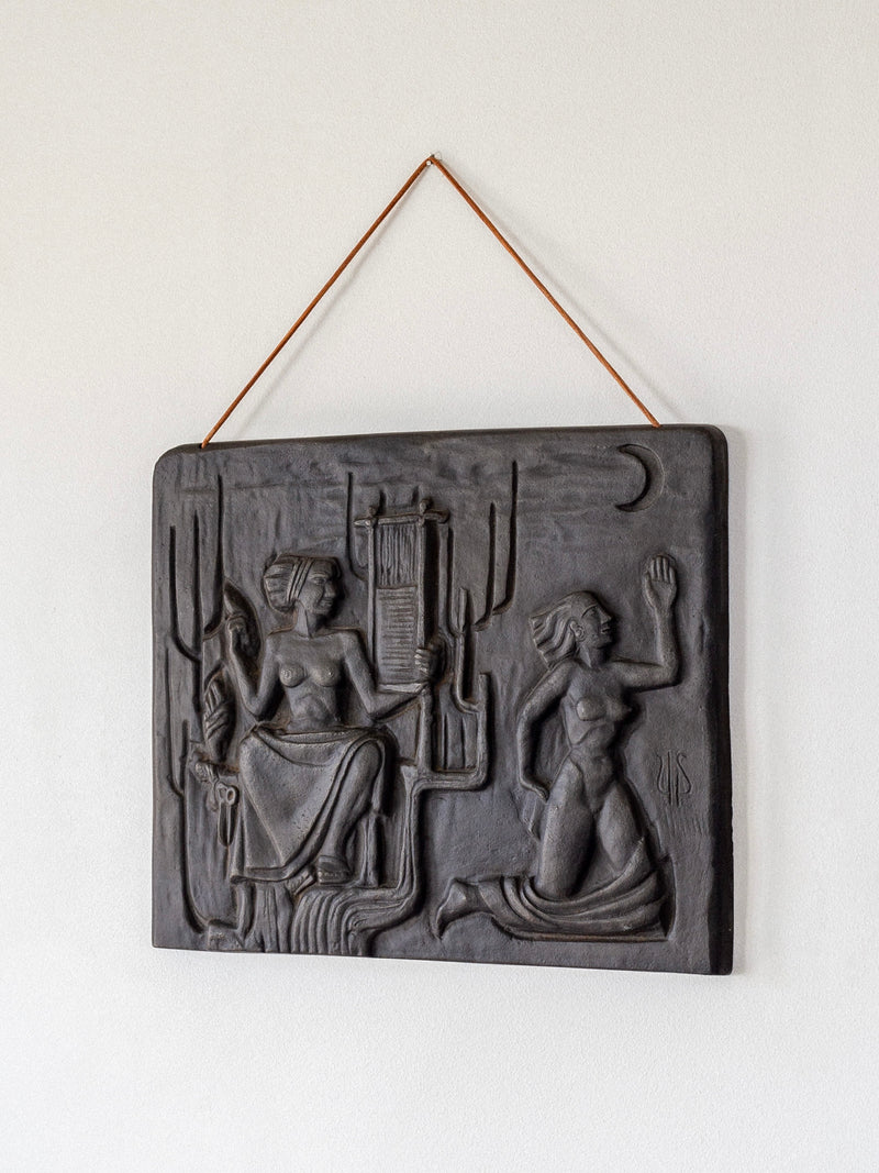 Cast iron wall relief depicting two figures by Ulla Fogelklou-Skogh