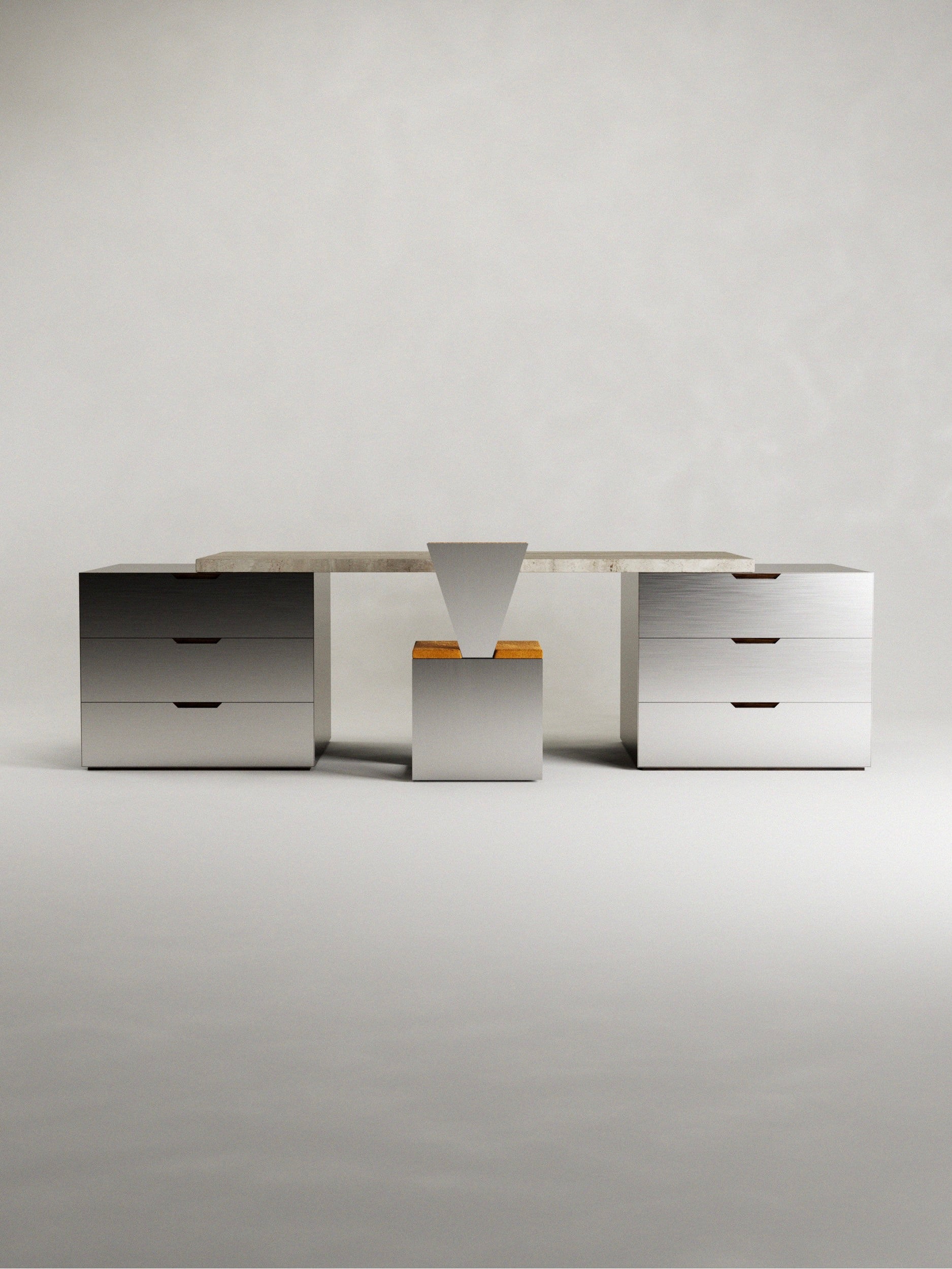 'Fragua' Stainless Steel and Travertine Desk