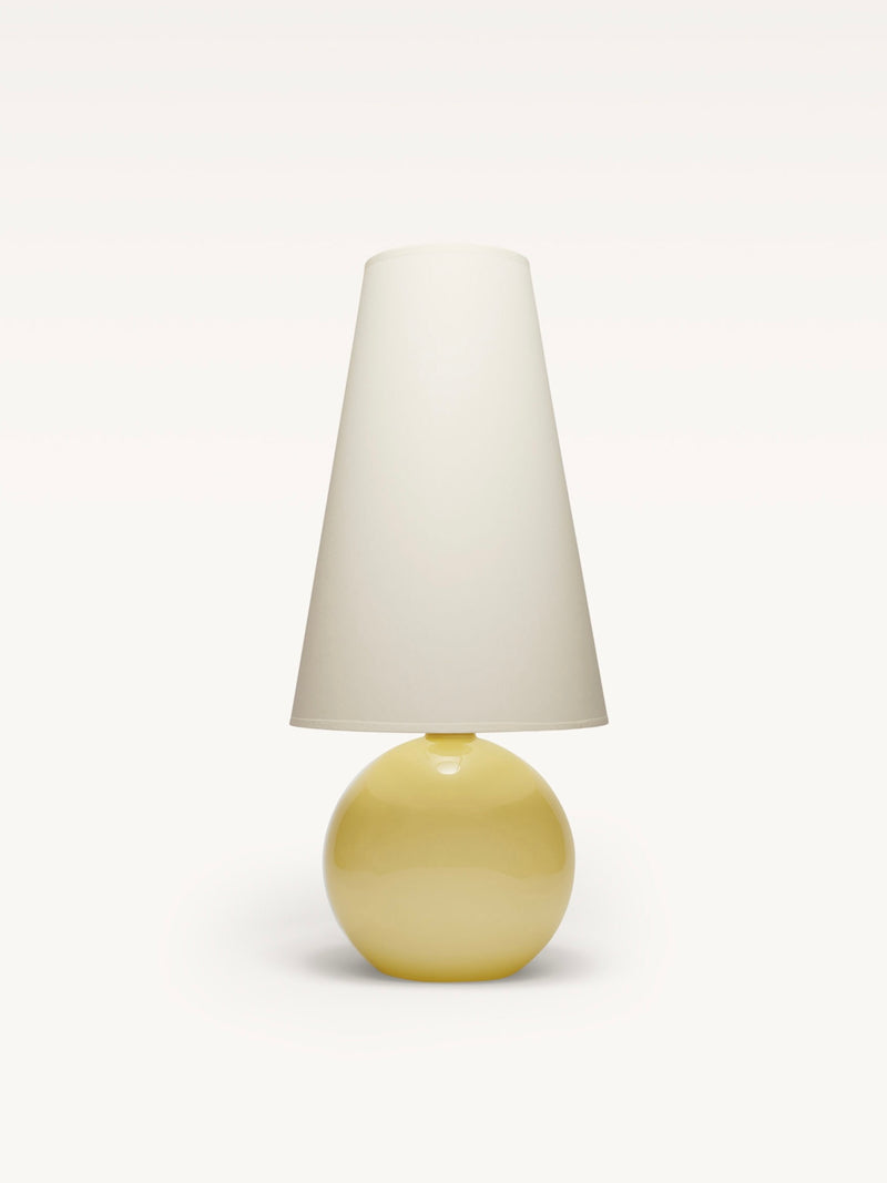 Large cream opalin glass table lamp with white conical shade