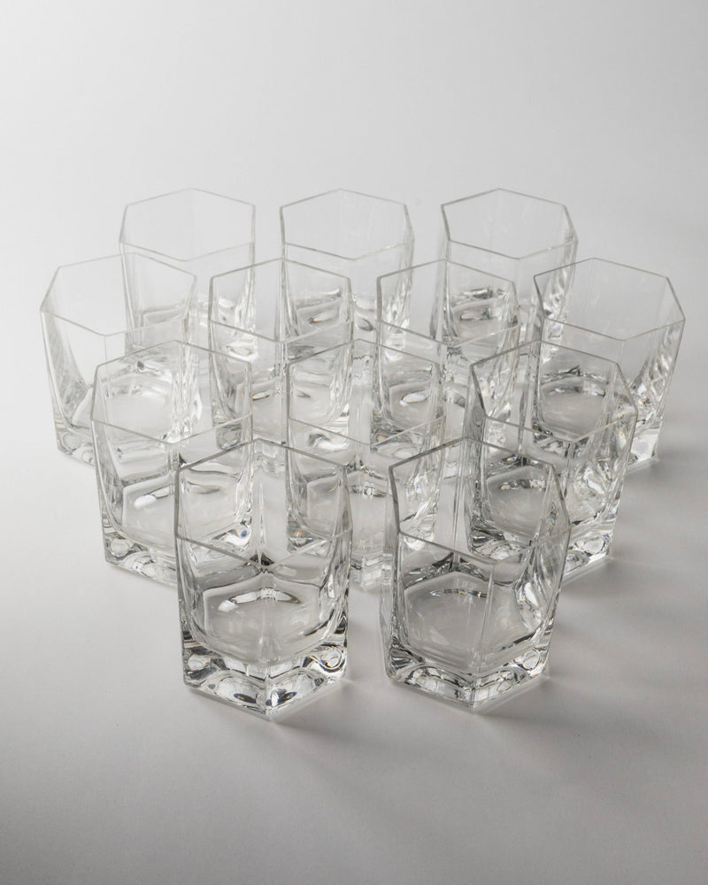 Set of 12 hexagonal crystal drinking glasses by Europa Cristalleria