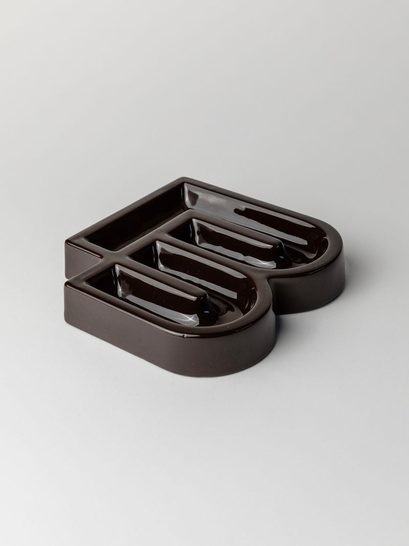 Brown ceramic vintage ashtray set with ribbed interior, Italy 1960s