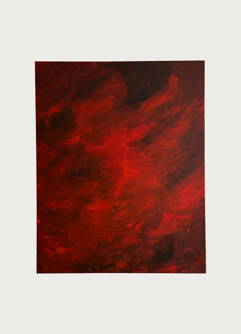 Abstract red painting with dynamic brushstrokes by Mattias Storm