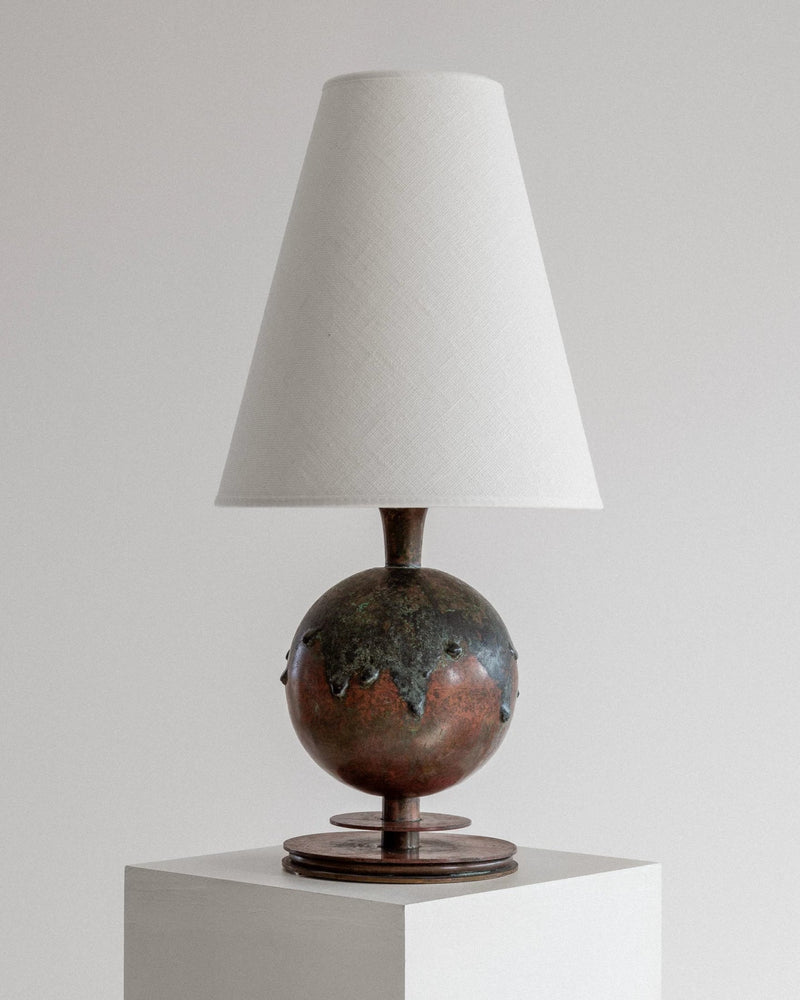 Art Deco copper bronze table lamp with white shade Sweden 1930s