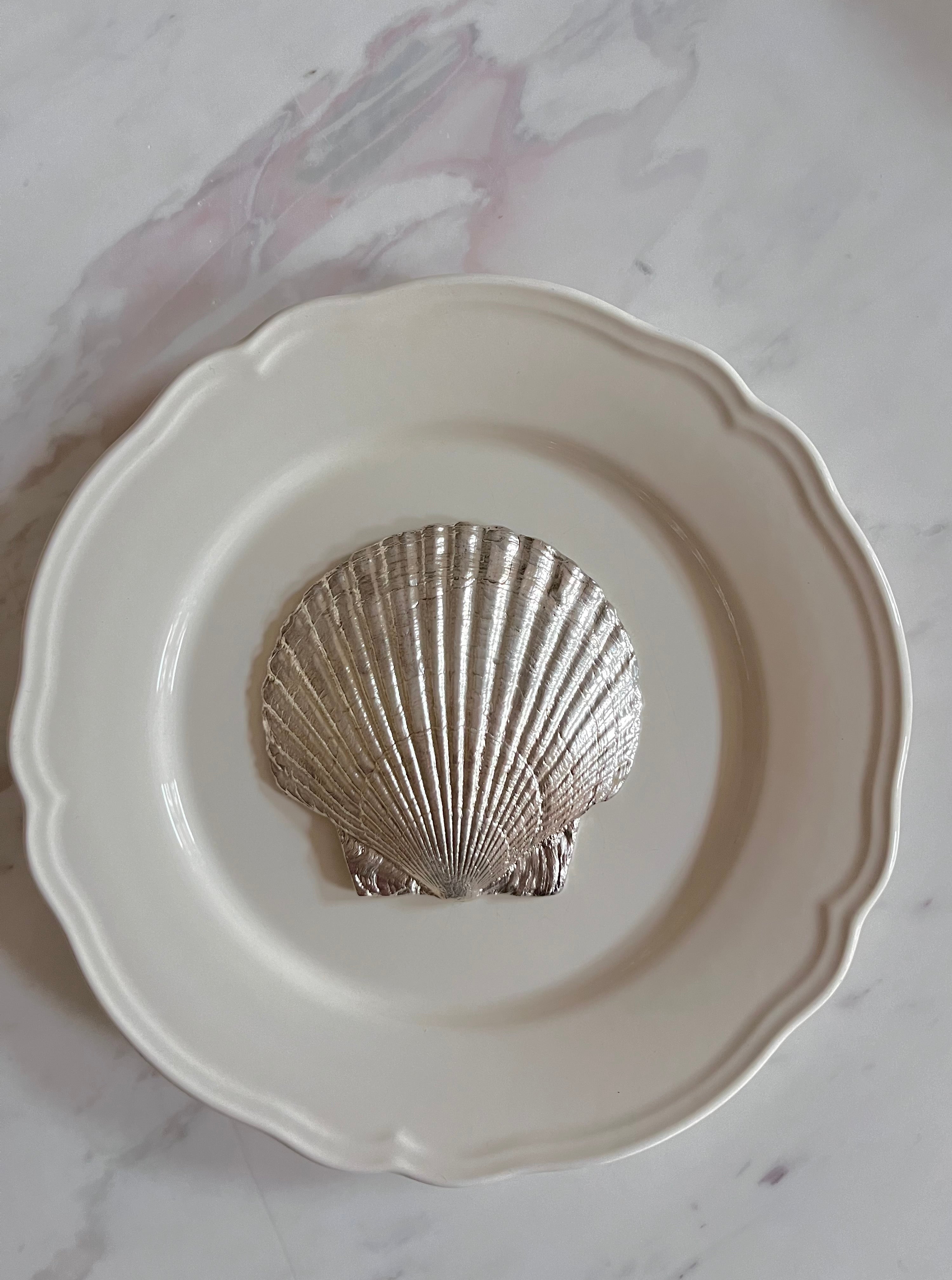 Handcrafted silver plated clam shell plate for serving oysters and clams