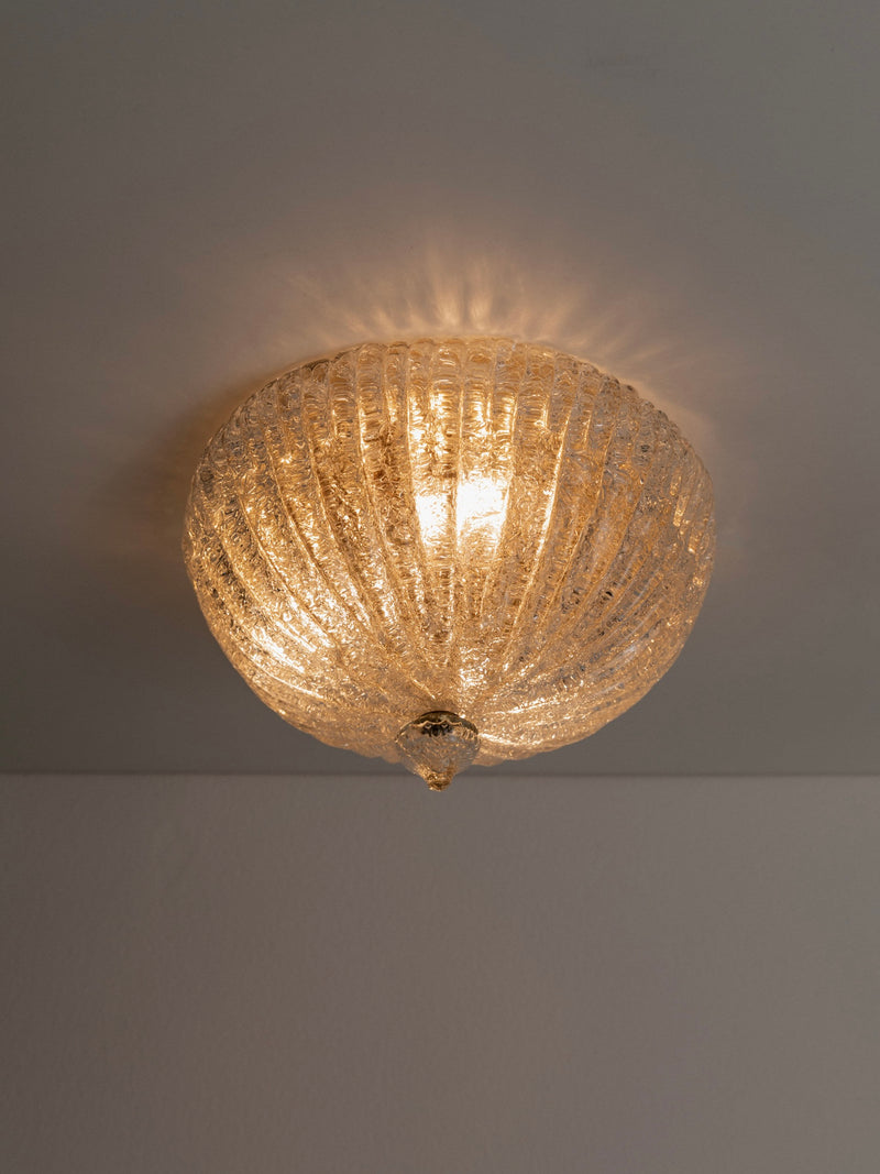 Vintage Murano glass ceiling lamp with textured golden dome shade