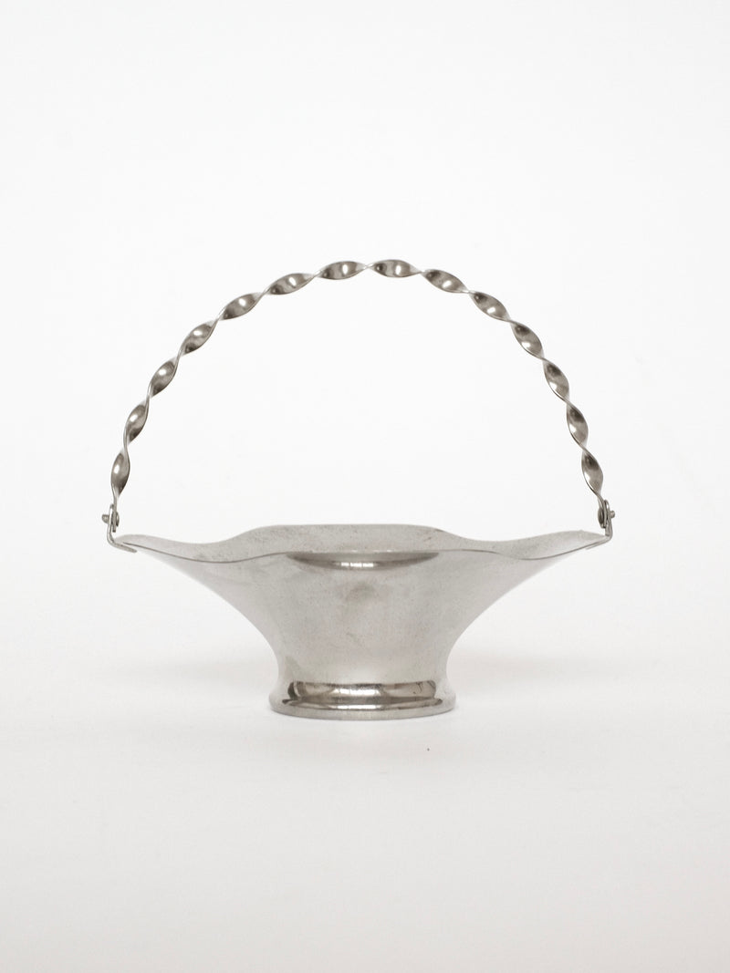 Small silver basket with twisted handle and fluted bowl base