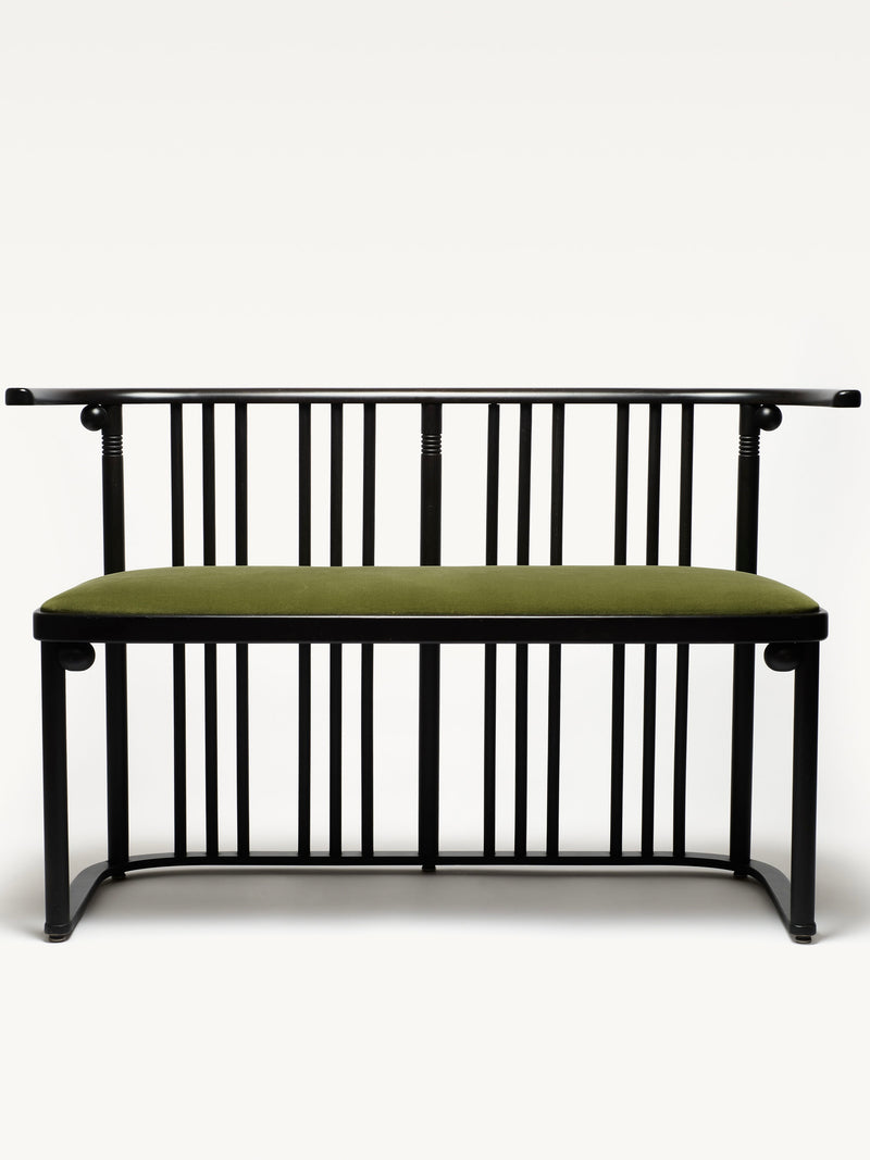 Josef Hoffmann Fledermaus black metal bench with green cushion