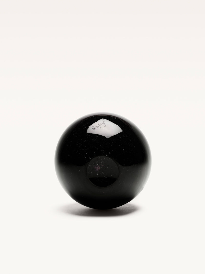 Black glass sphere vase by David Gueron for Degué with label