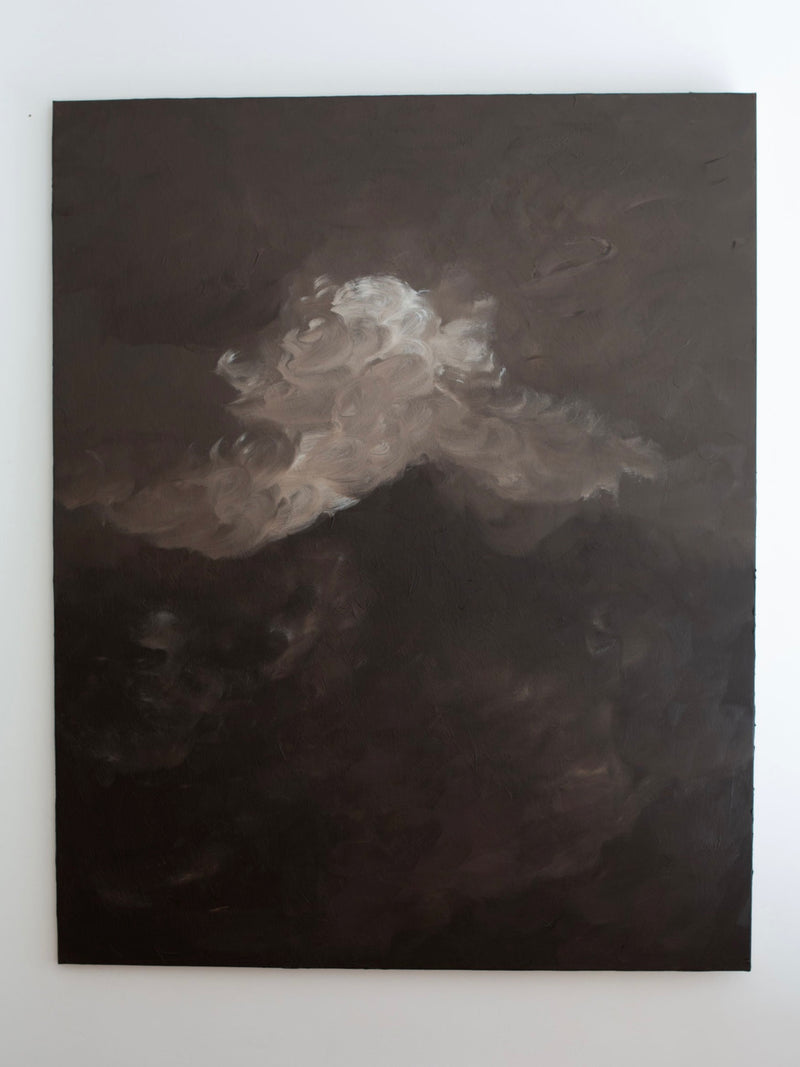 Dark abstract landscape painting with luminous clouds by Mattias Storm