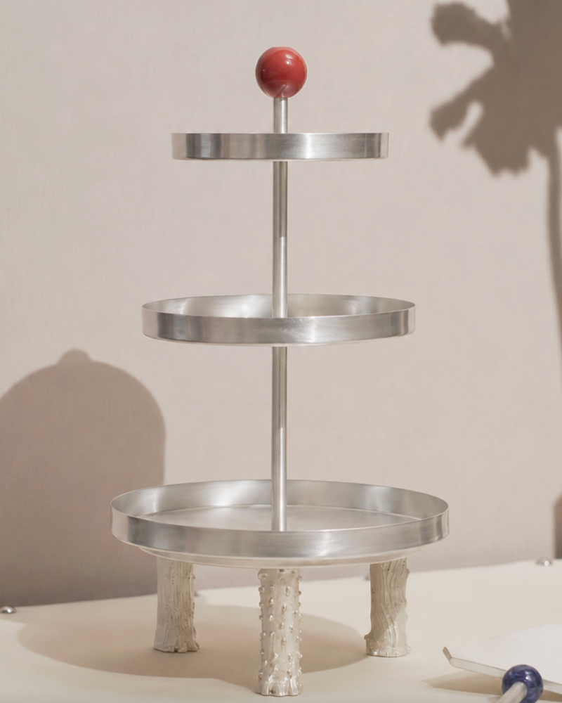 Cake Stand Crafted from Metal and Coated in Silver