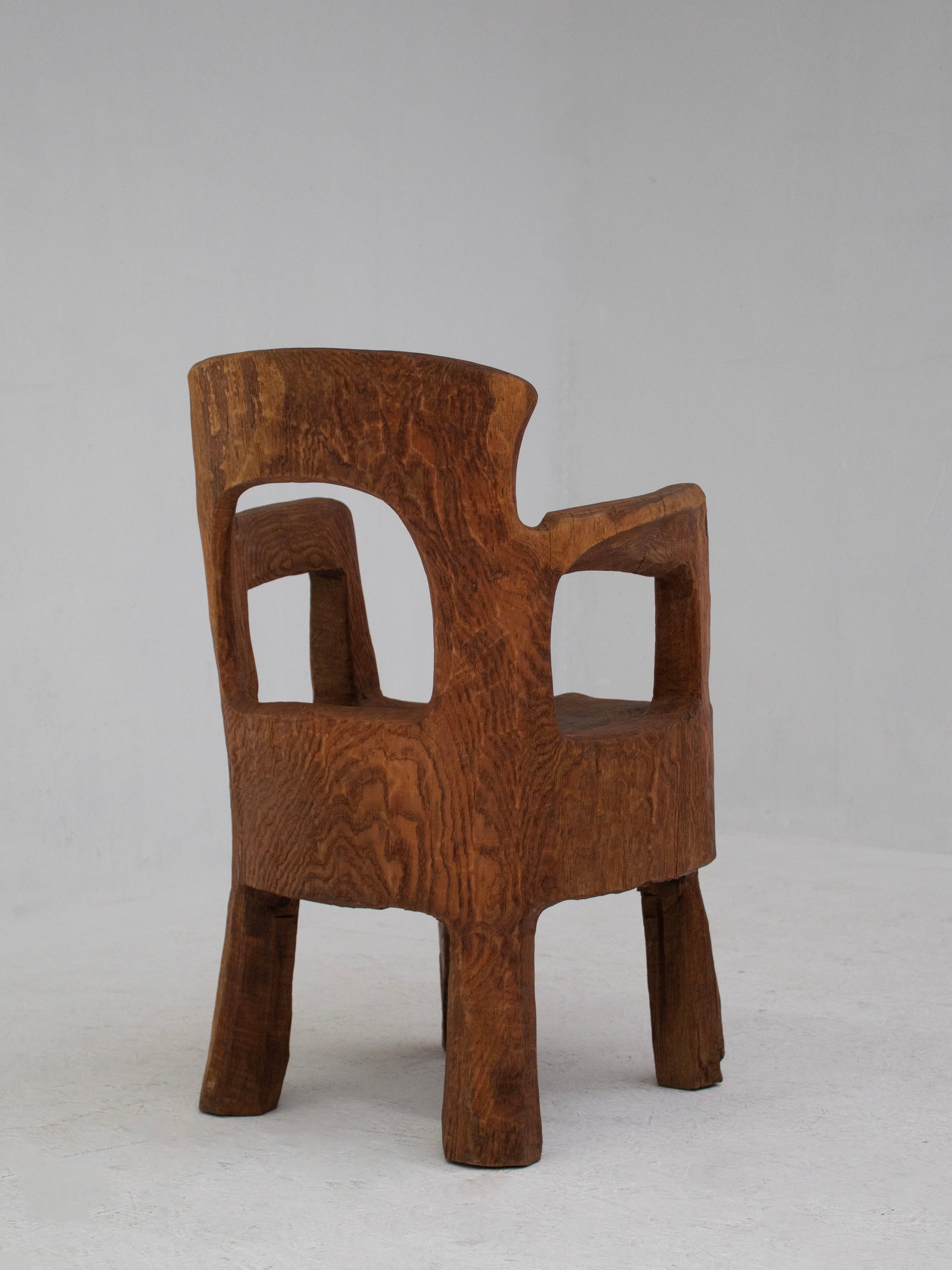 Hand-Carved Sculptural Wooden Chair