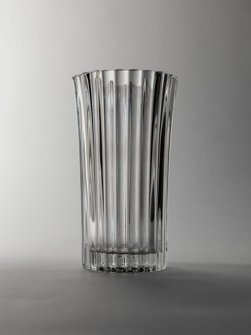 Clear ribbed glass vase by Luminarc France 1970s vintage design