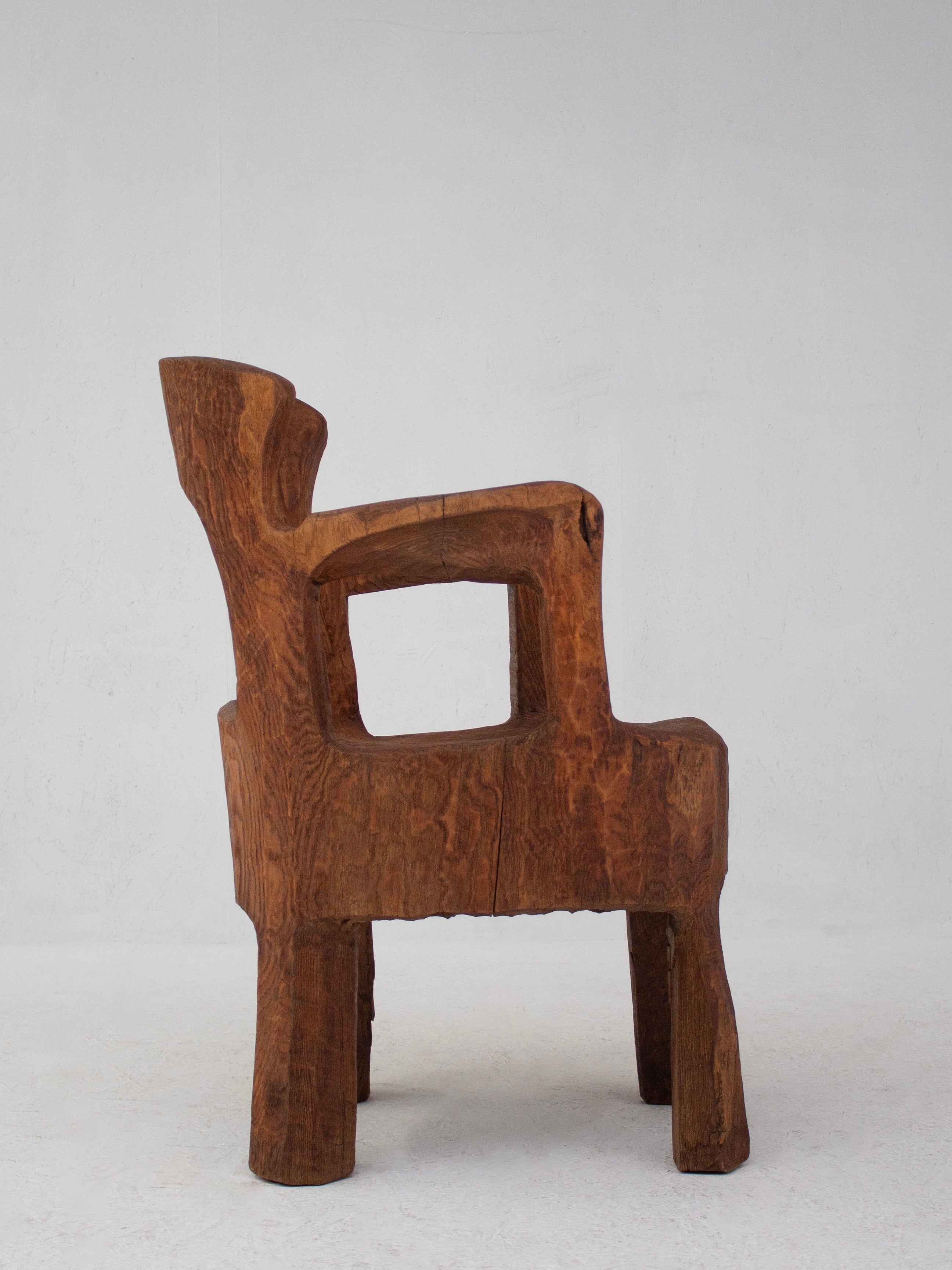 Hand-Carved Sculptural Wooden Chair