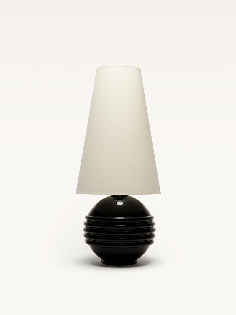 Black opalin glass table lamp with ribbed spherical base
