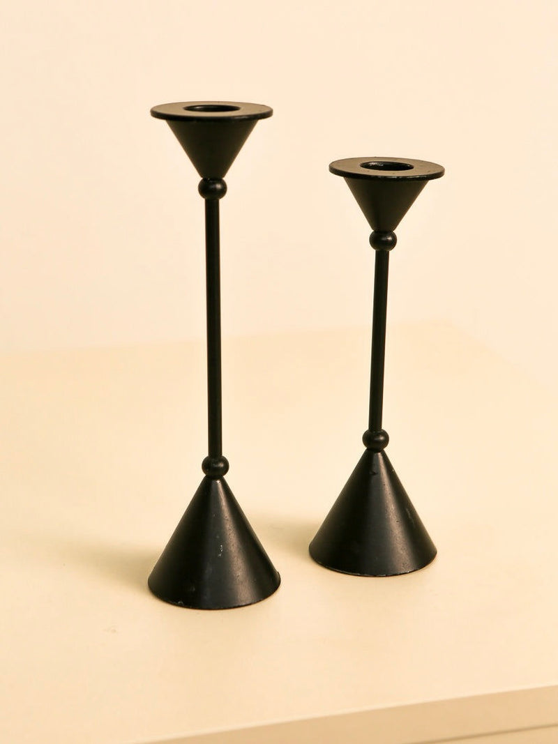 Pair of black metal Memphis style candleholders from the 1980s
