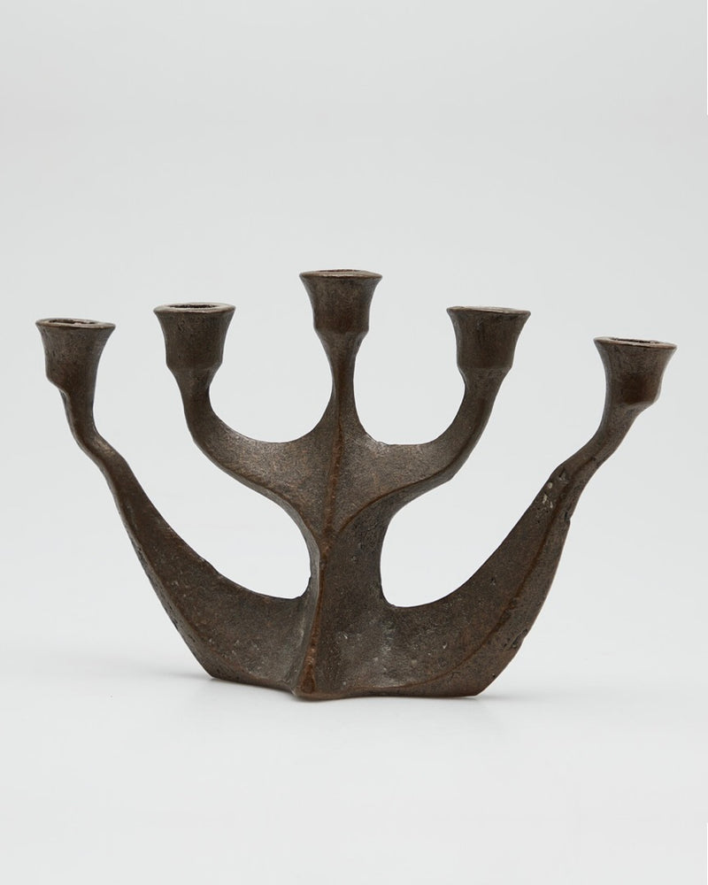 Brutalist bronze 5-arm candelabra by Michael Harjes, 1970s