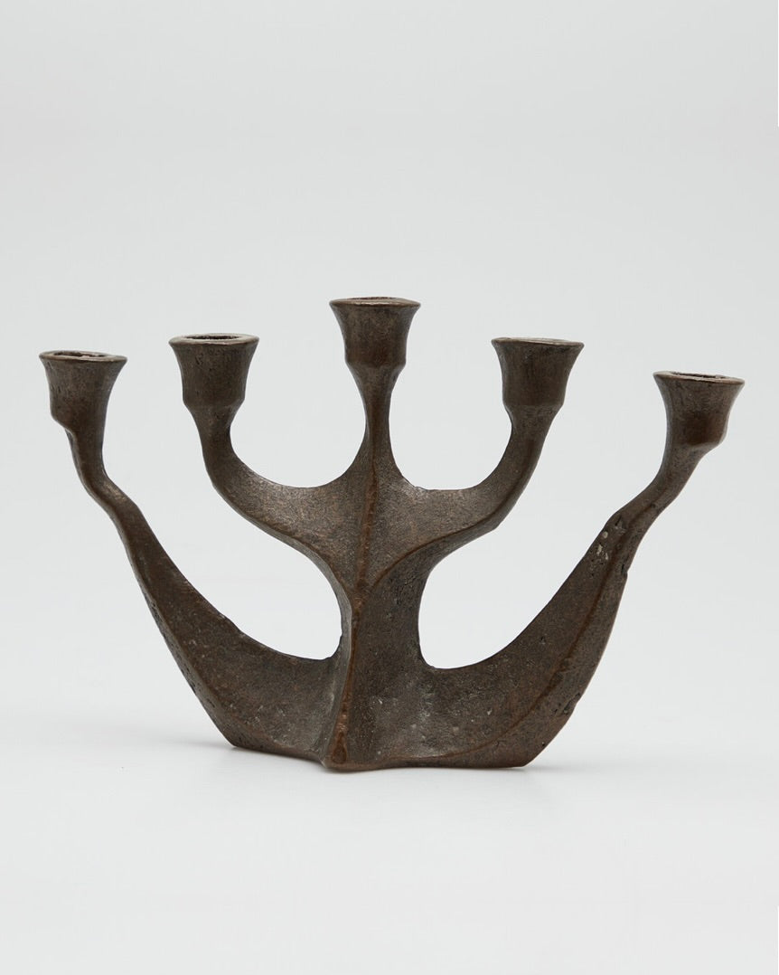 Brutalist bronze 5-arm candelabra by Michael Harjes, 1970s