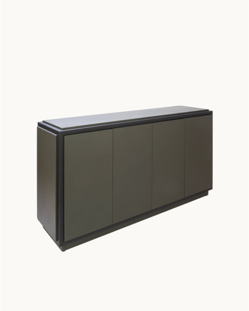 Dark green Vittoria sideboard with four doors, side angle view