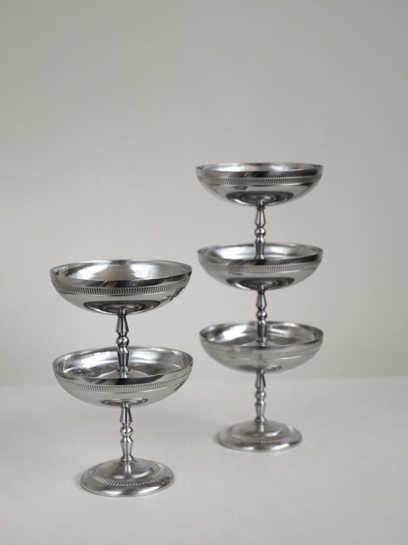 Set of five elegant silver metal ice coupes with tiered design