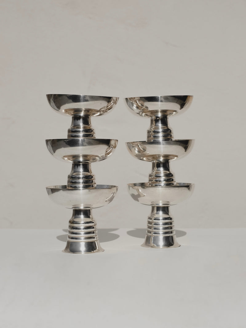 Set of 6 polished silver ice coupes stacked in two columns