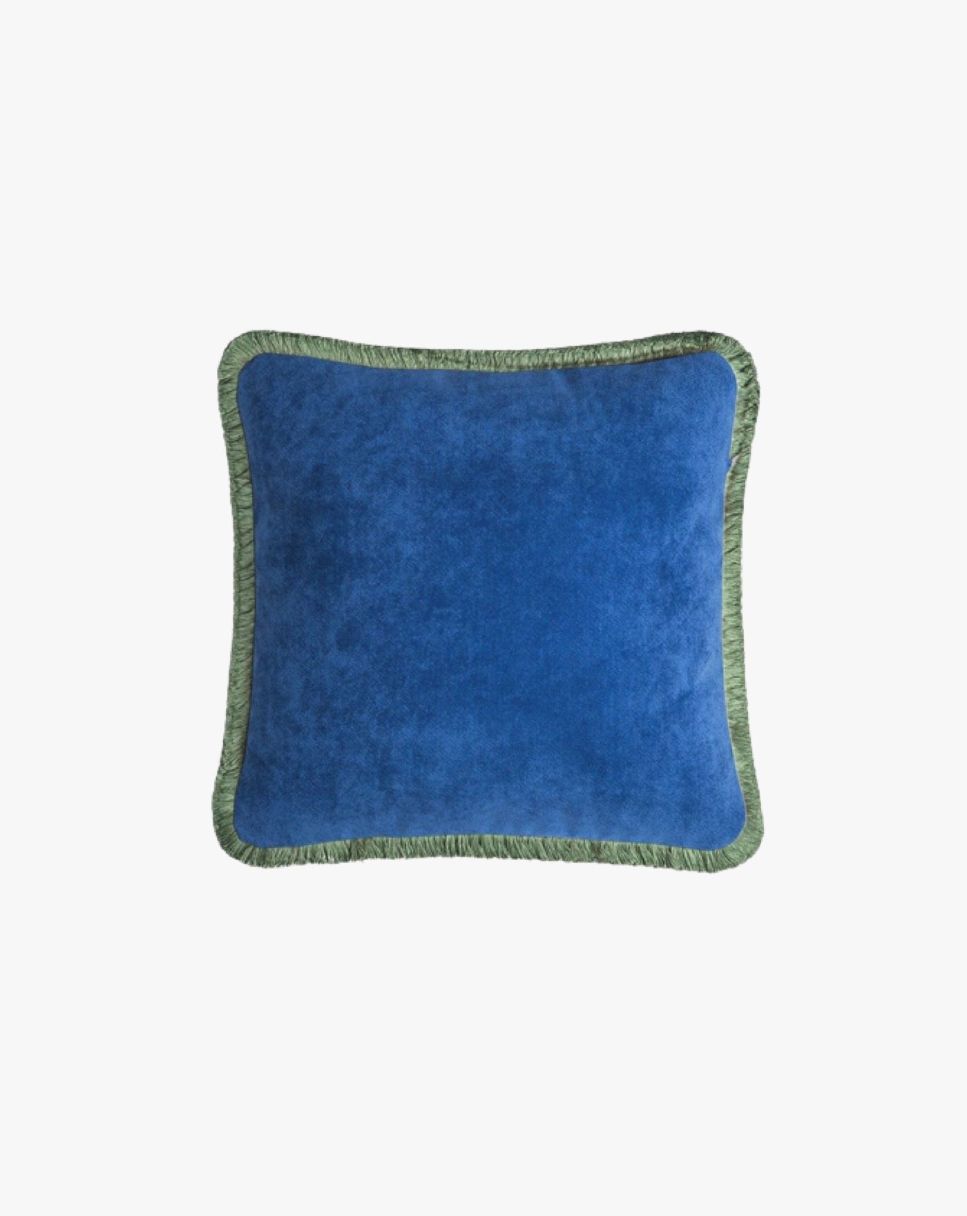 Happy Pillow Dark Blue Velvet With Green Fringes