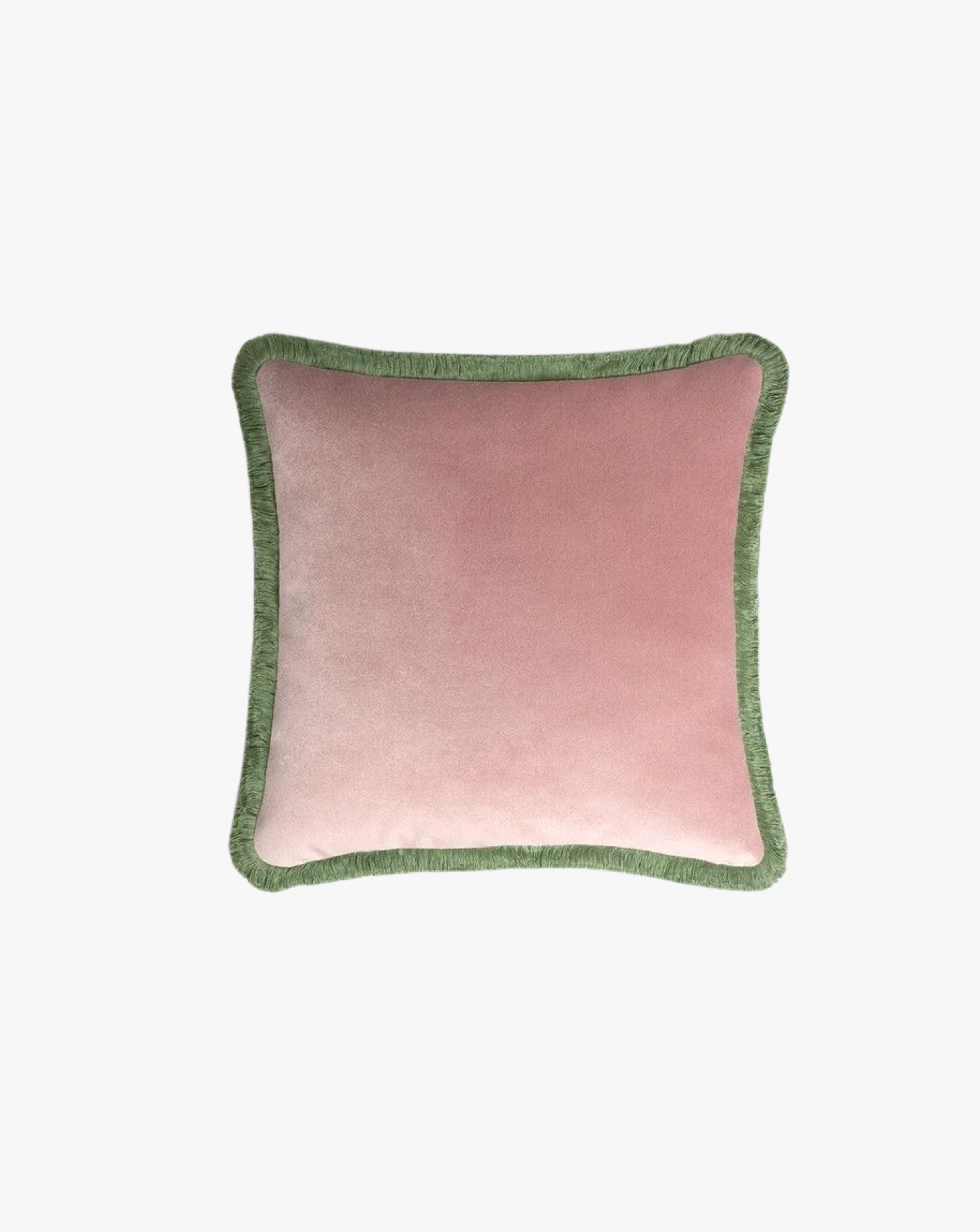 Happy Pillow Pink Velvet With Light Green Fringes