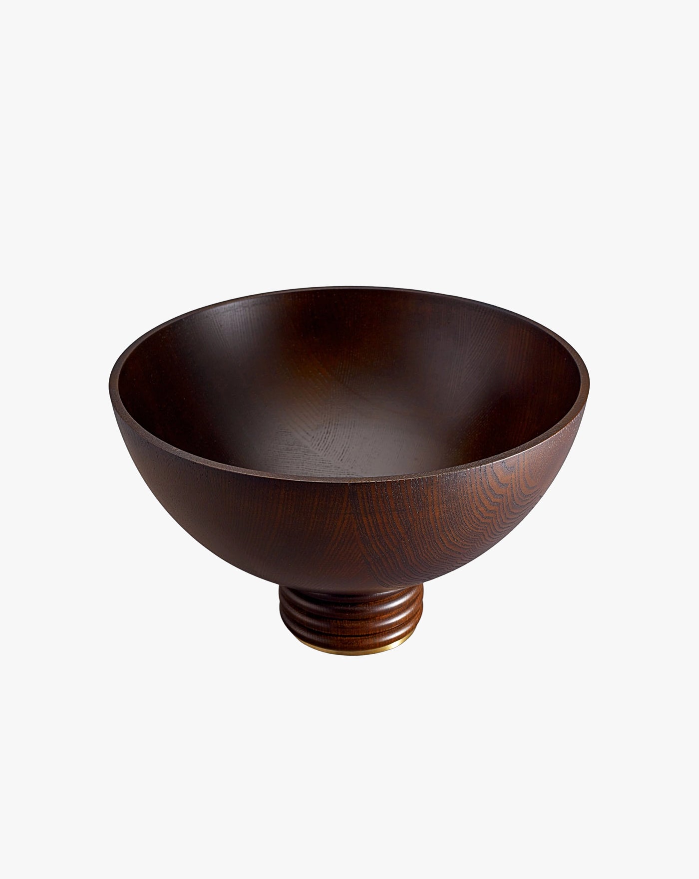 A simple dark wooden Alhambra Bowl - Large by LOBJET with a smooth, rounded interior and exterior, featuring subtle grain patterns and a decorative accent, elevated on a small footed base against a plain white background.