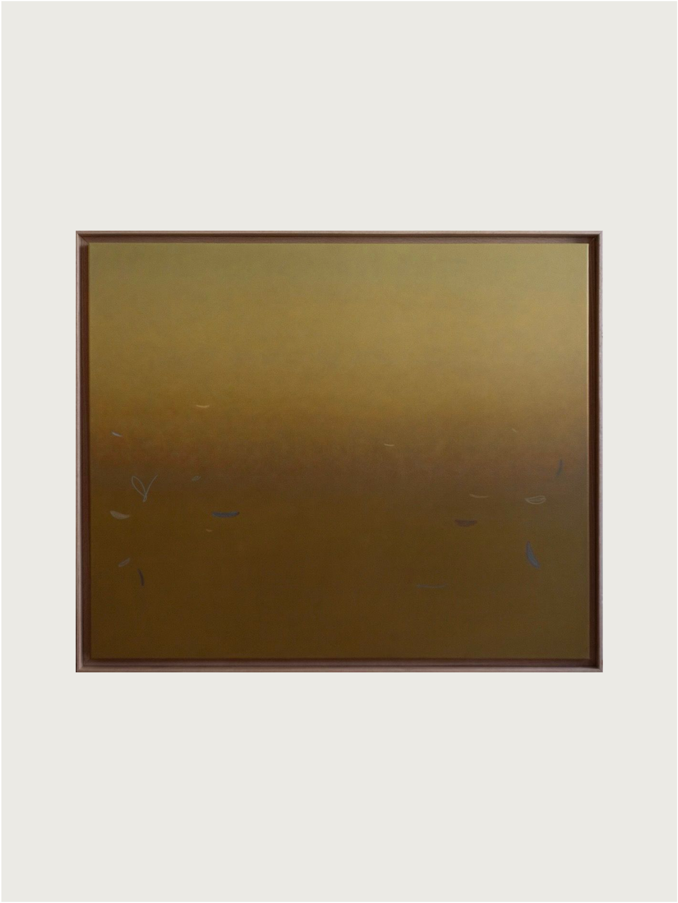 The 'Morning Hue' Painting by Rebecca von Matérn showcases a gradient from dark to light brown with subtle abstract shapes acrylic on canvas, enriched with depth and texture. A simple shadow frame complements its elegance.