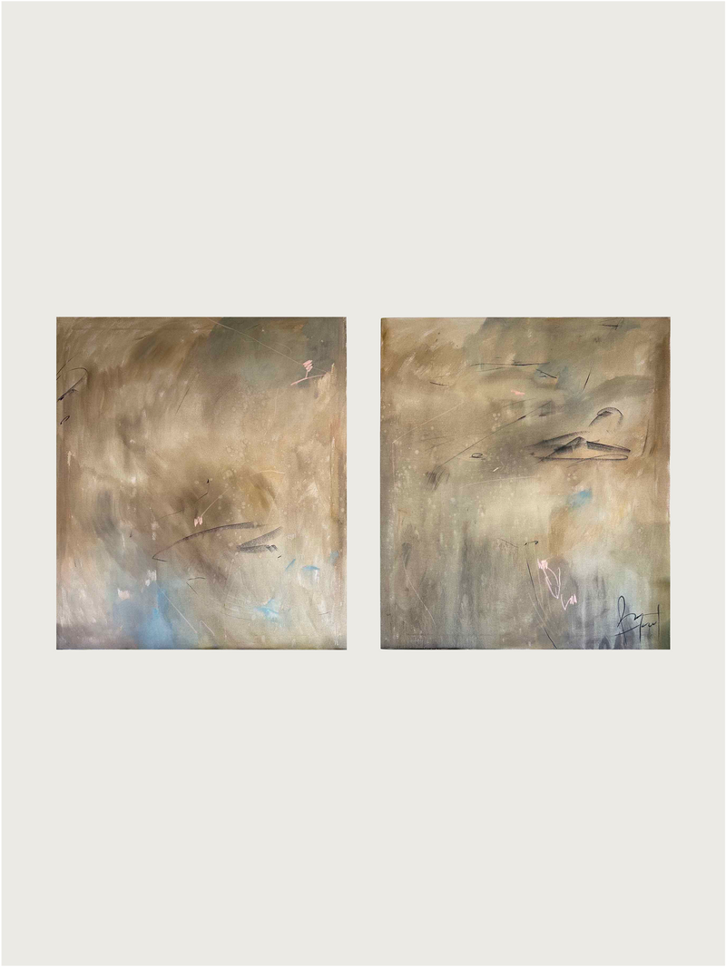 Abstract 'Savana' painting diptych with earthy tones by Paula Piquet