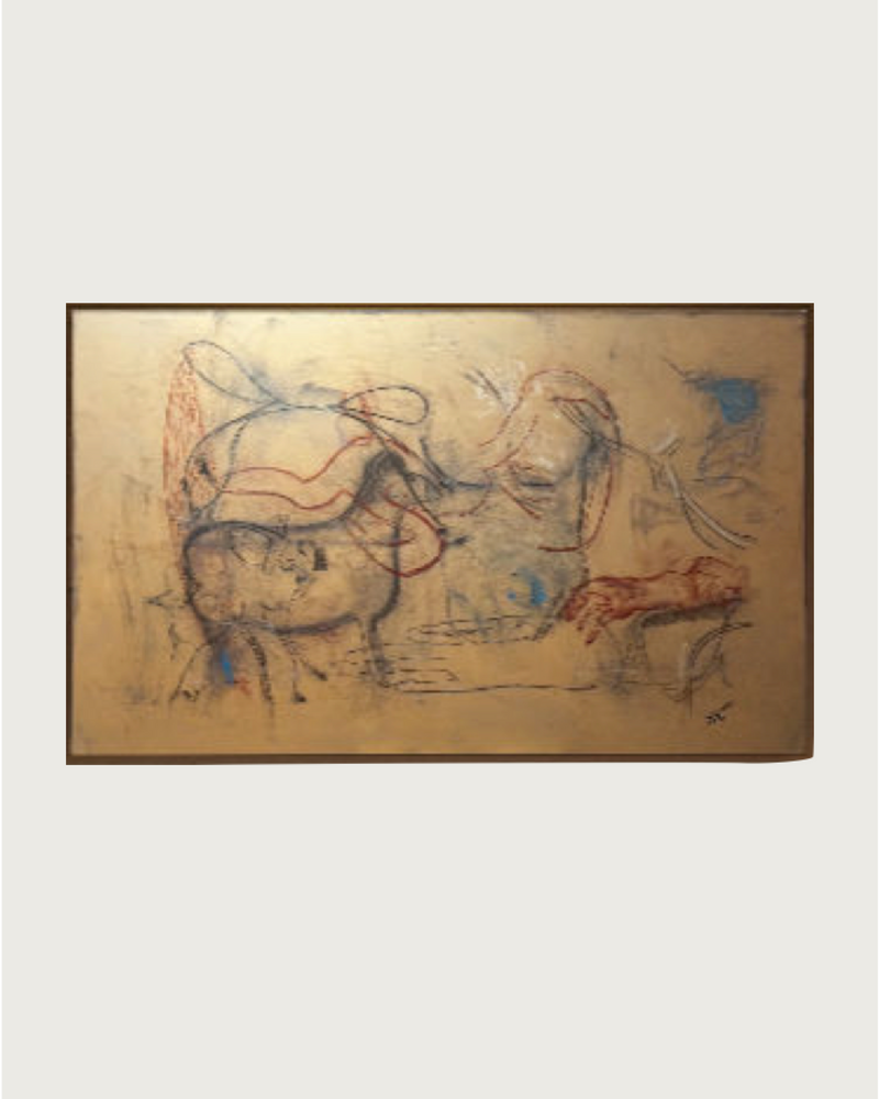 Abstract symbiotic painting with flowing organic forms in earth tones