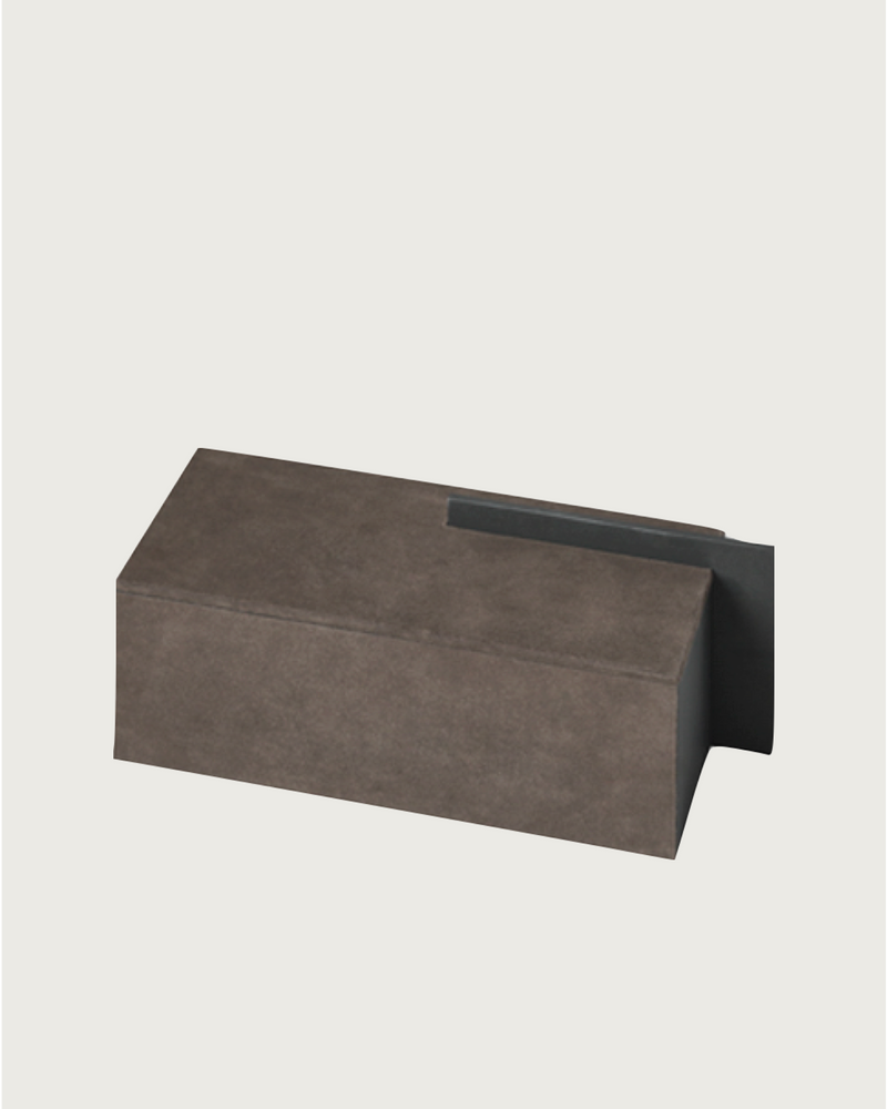Brown leather Malaparte storage box with open lid detail