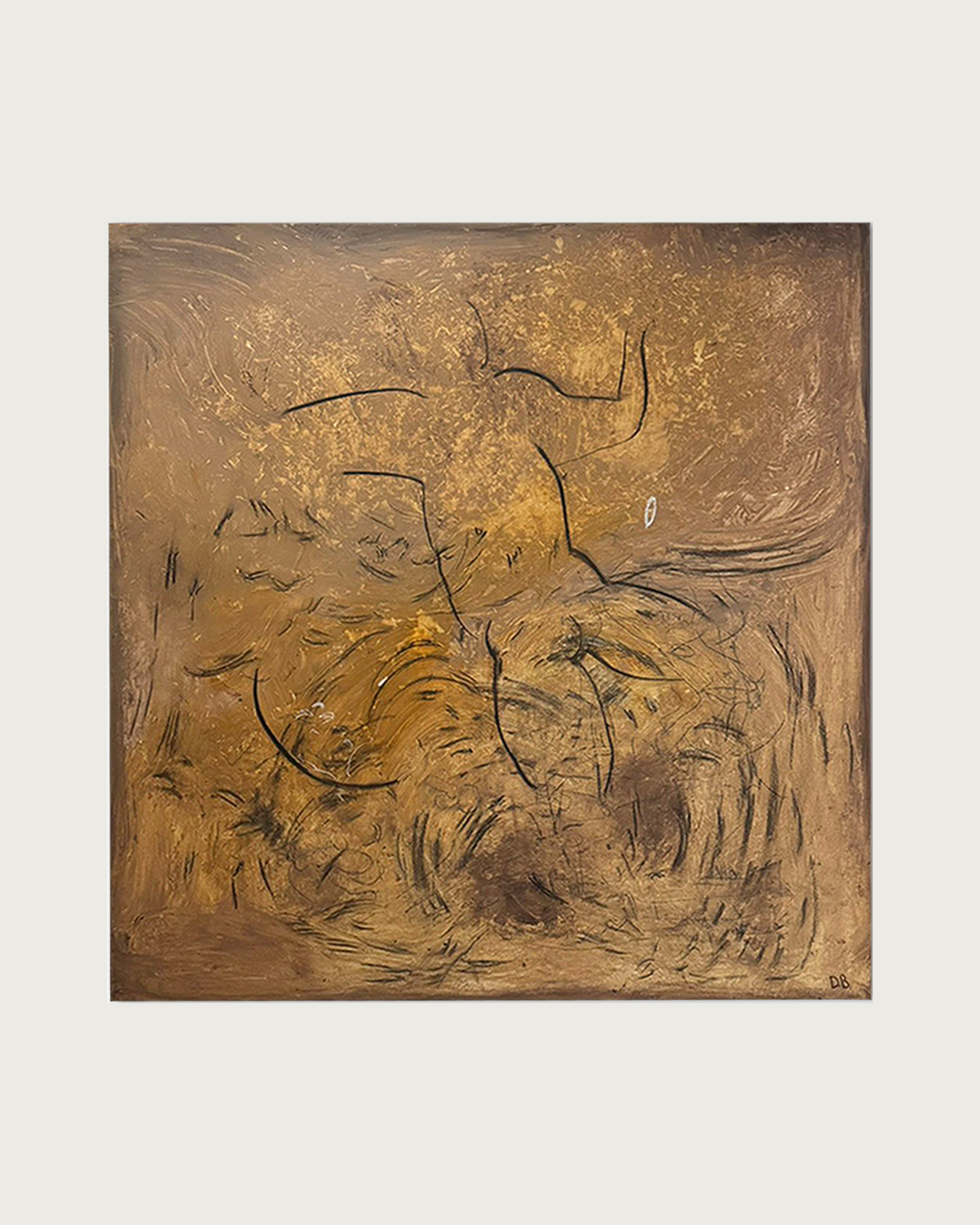 Settled | Painting on canvas 140x140cm — close-up of textured brown surface