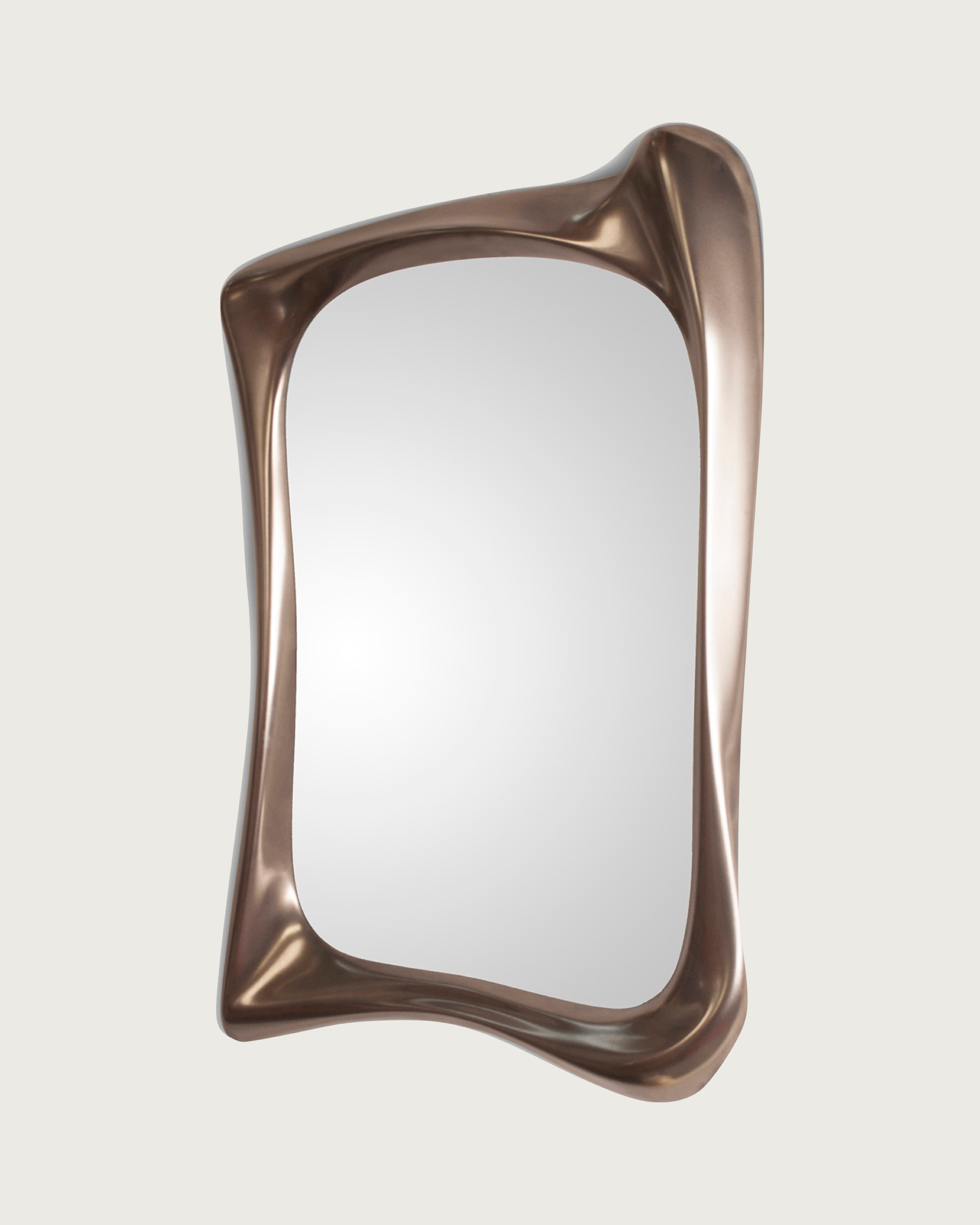 Contemporary Mirror in Wood - Narcissus Collection — top view of bronze-finished frame
